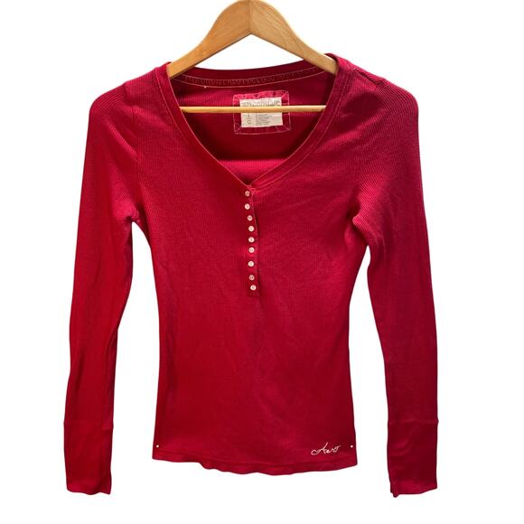 Y2k Aeropostale Waffle Knit Henley Top Large Button Up Elena Bella Indie Grunge - Picture 1 of 10